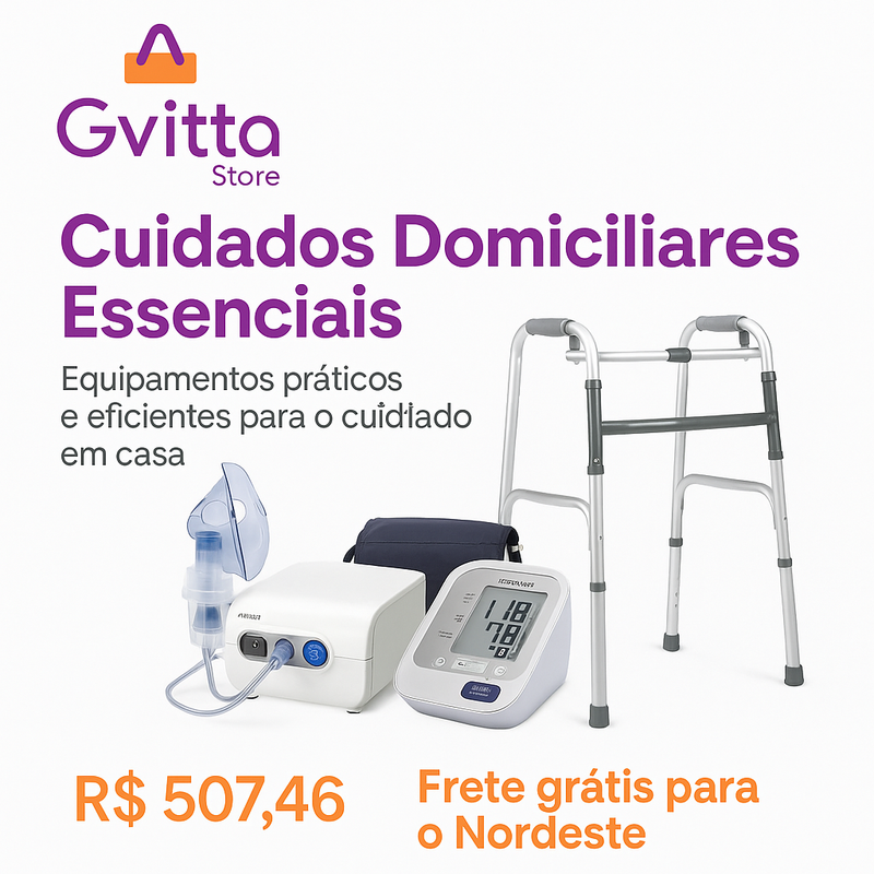 Kit Cuidados Domiciliares Essenciais - Nebulizador Inalar NE-C701 da Omron - Aparelho de Pressão Digital de Braço - Andador de Alumínio Gvitta Store